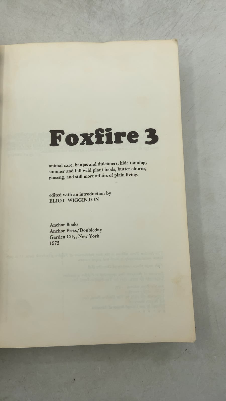 Foxfire 3 by Eliot Wigginton - title page