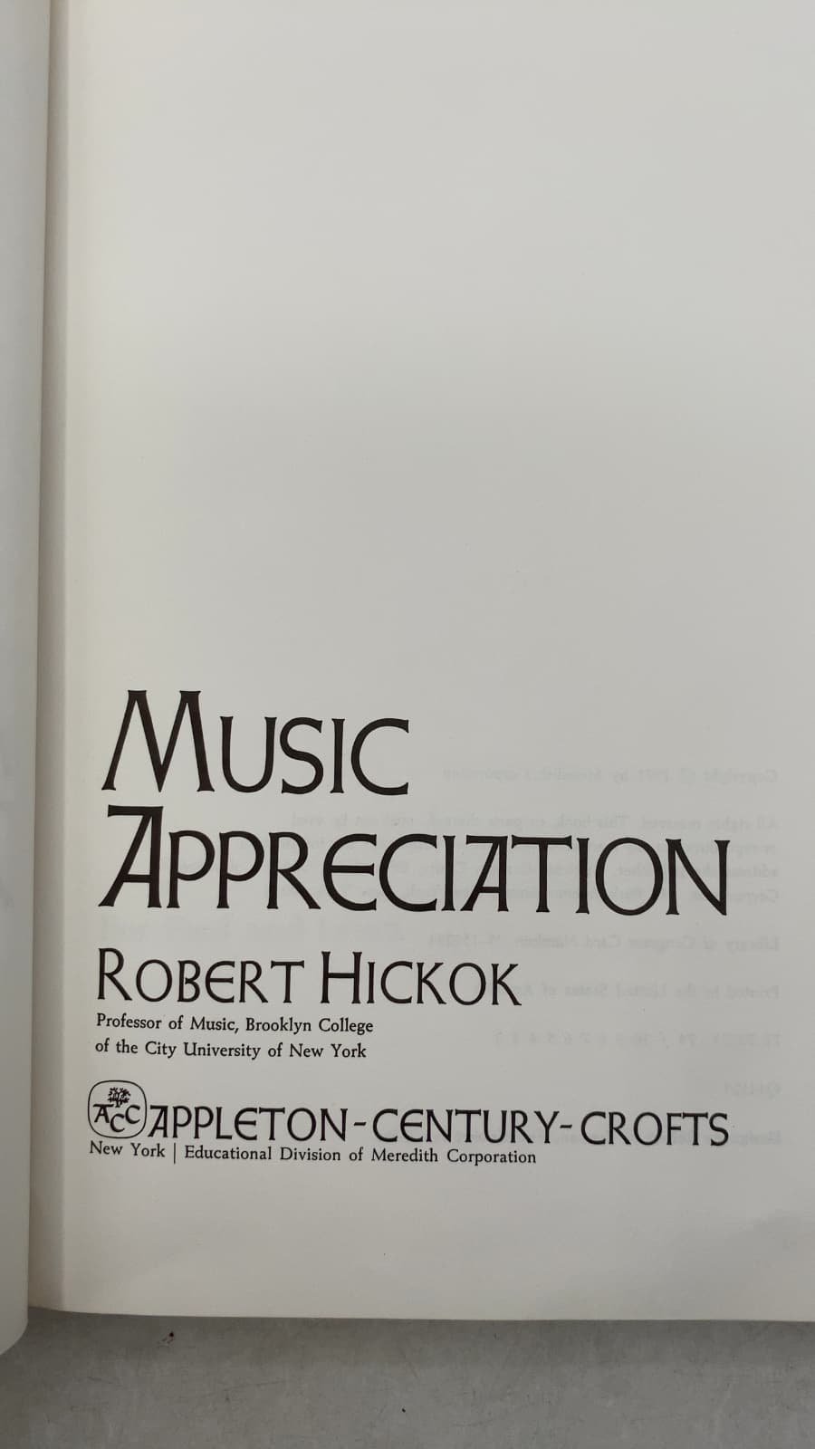 Music Appreciation by Robert Hickok - title page
