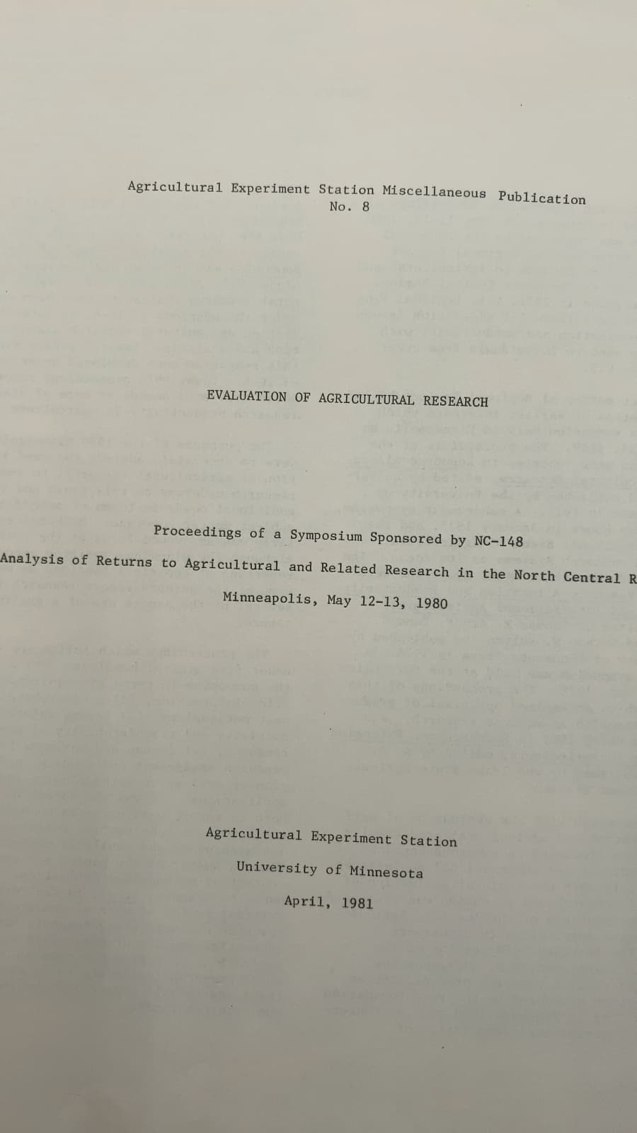 Evaluation of Agricultural Research by Walter L. Fishel, Molly Frantz, Raymond J. Miller, et al. - title page