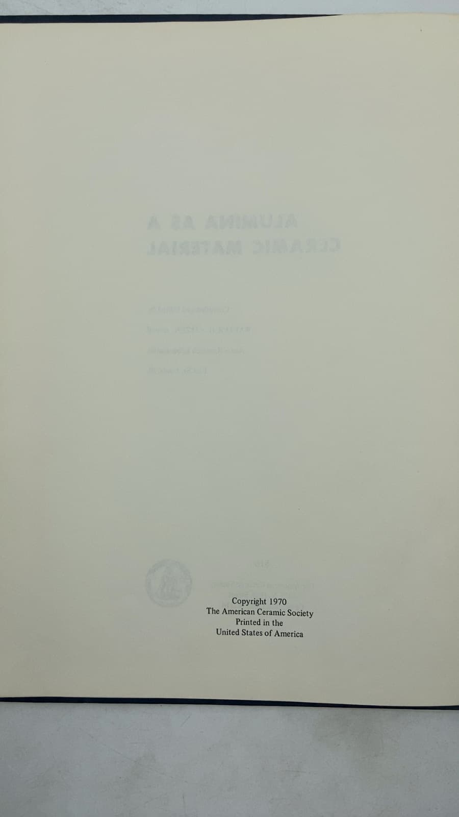 Alumina AS A Ceramic Material by Walter H. Gitzen - copyright page showing 1970 details