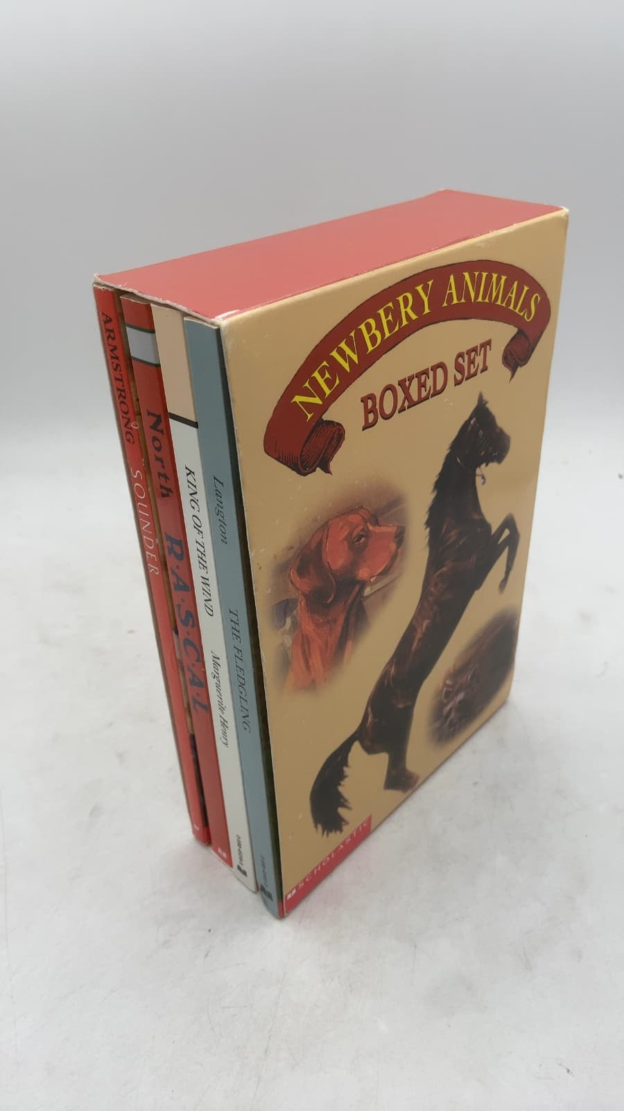 Newbery Animals Boxed Set (Sounder; The Fledgling; King of the Wind; Rascal) by William H. Armstrong; Jane Langton; Marguerite Henry; Sterling North - front cover
