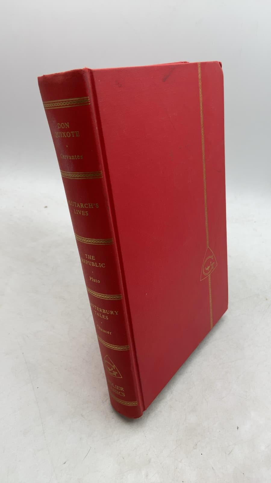 Don Quixote, Plutarch's Lives, The Republic, The Canterbury Tales by Miguel de Cervantes, Plutarch, Plato, Geoffrey Chaucer - front cover