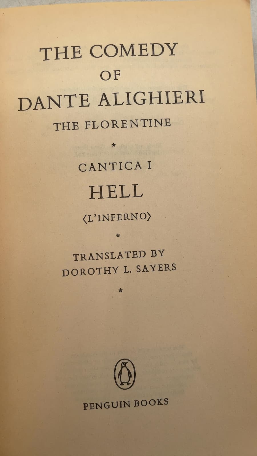The Comedy of Dante Alighieri: Cantica I Hell (L'Inferno) by Dante Alighieri - title page