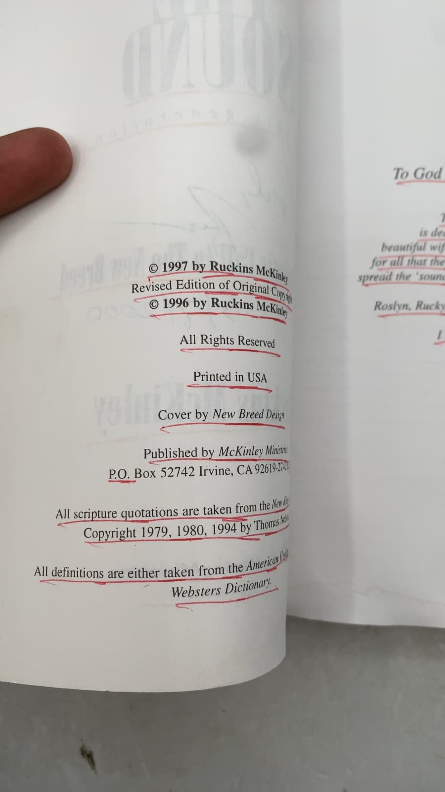 The Sound of this generation: A Prophetic Call to The New Breed by Ruckins McKinley - copyright page showing 1997 details